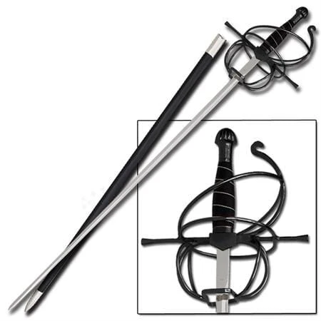 Knife Depot Rapier Spiral Swept Hilt Renaissance Sword Black