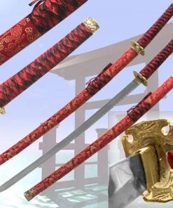 Knife Depot 41" Samurai Red Katana Sword W/ Gold Guard