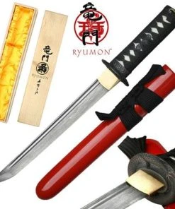 Ryumon - Folded 1065 Dragon Tsuba Sword,Tanto Red