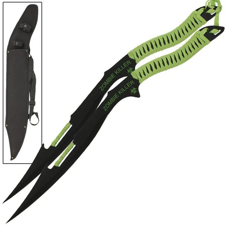 Knife Depot Zombie Armageddon Cutter War Blade Set, Neon Green Nylon Cord Wrapped 1 Knife Depot Zombie Armageddon Cutter War Blade Set, Neon Green Nylon Cord Wrapped