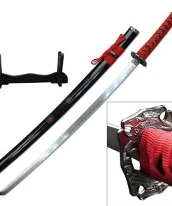 Master Cutlery Samurai Katanas 26.5" Carbon Steel Blade With Wood Display