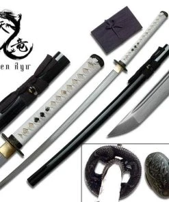 Ten Ryu - Sharp Damascus Steel Katana Sword - White Handle
